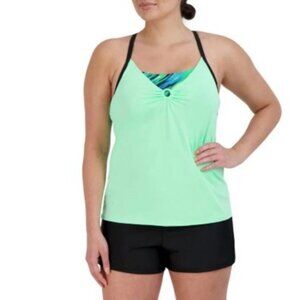 NEW ZeroXposur Ladies Light Weight 4-Way Stretch Swimsuit Set Edamame Small